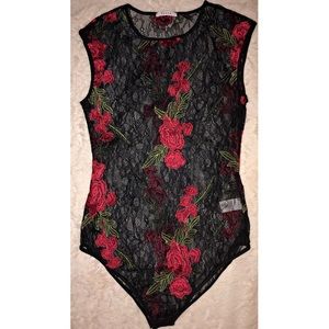 Black lace rose print body suit!